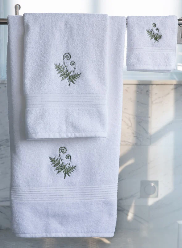 Bath Towel - White Cotton Terry, Embroidered - Image 5