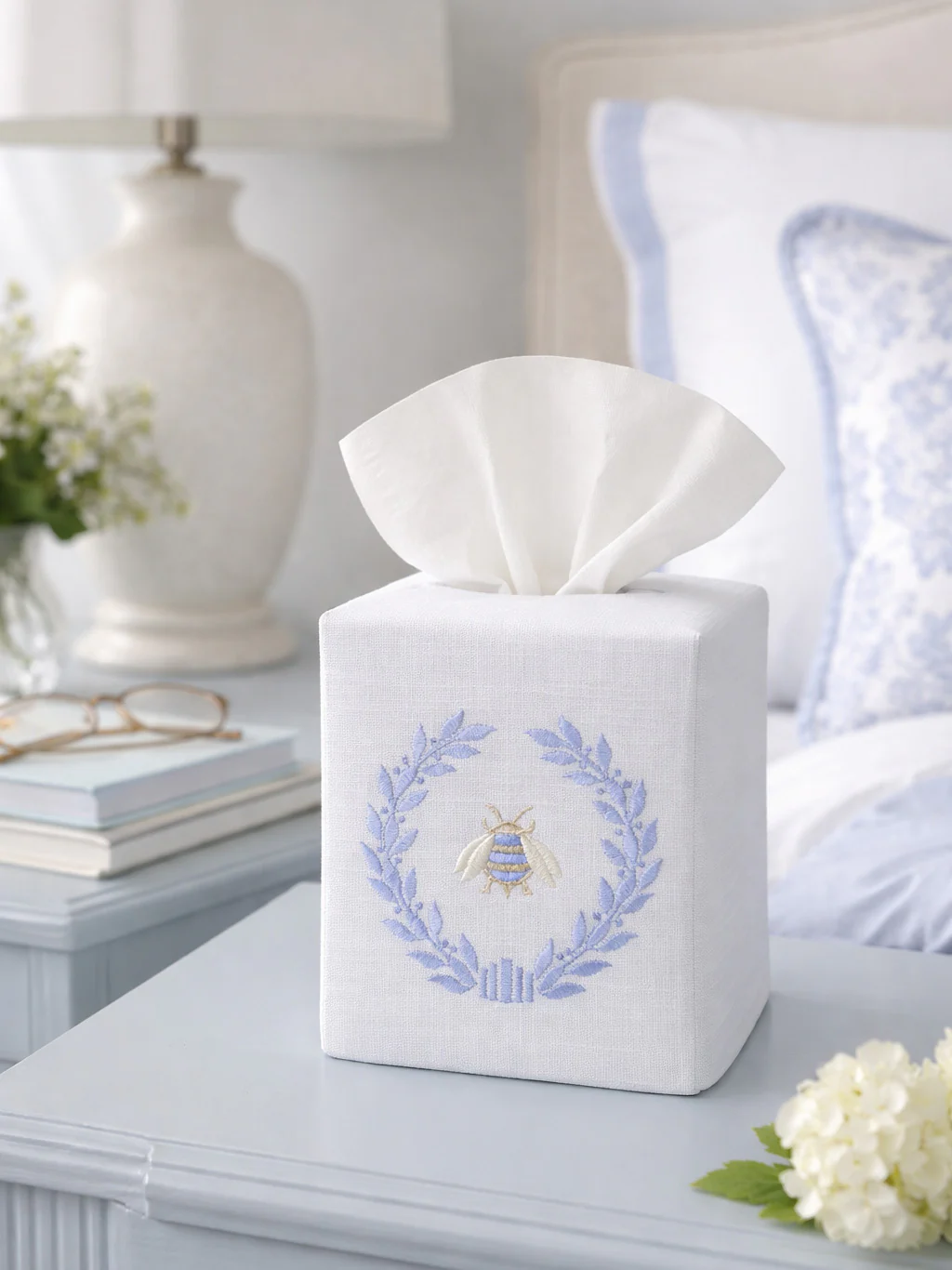 Tissue Box Cover, Embroidered Bees - Image 6